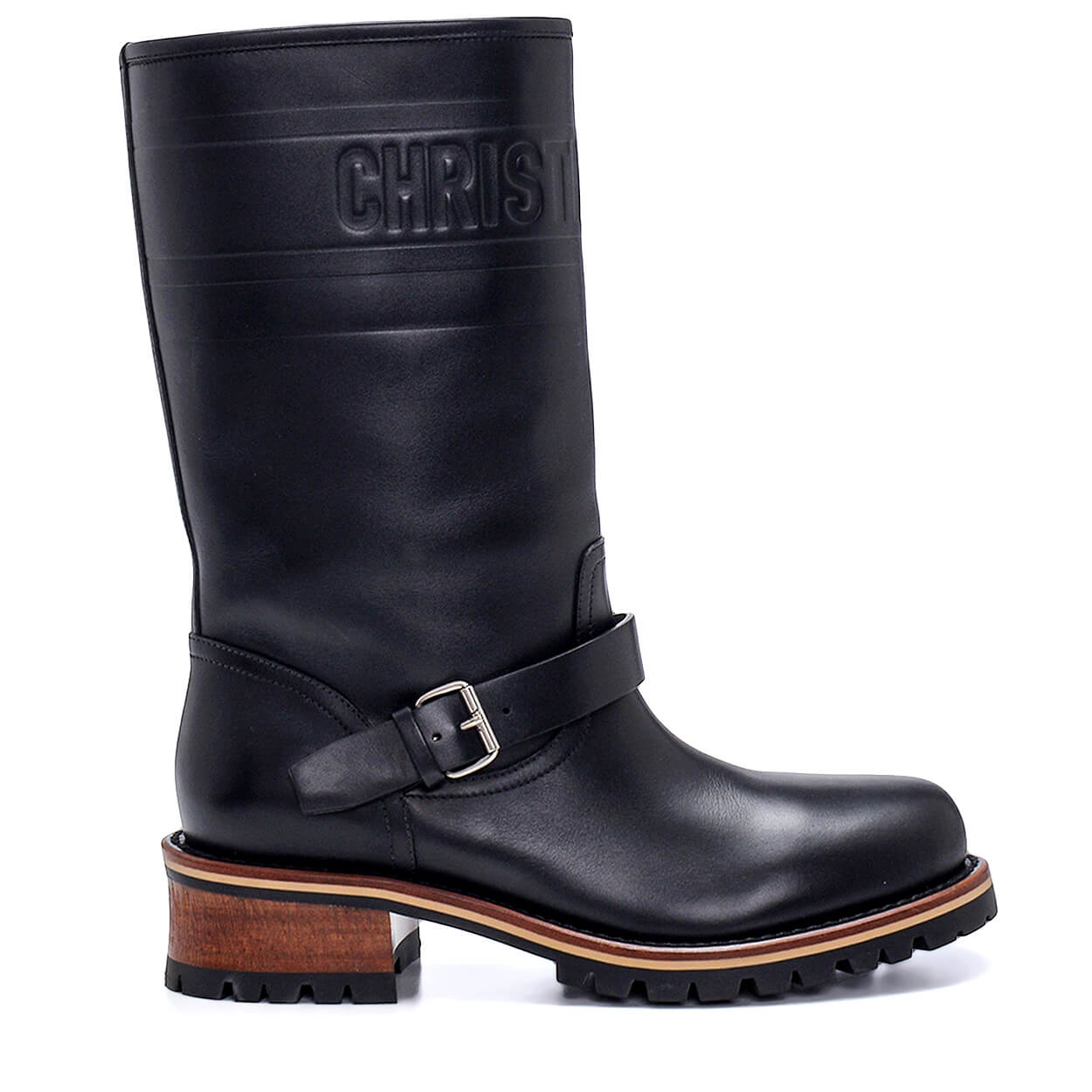 Christian Dior - Black Leather Logo Embossed Mid Length Quest Boots